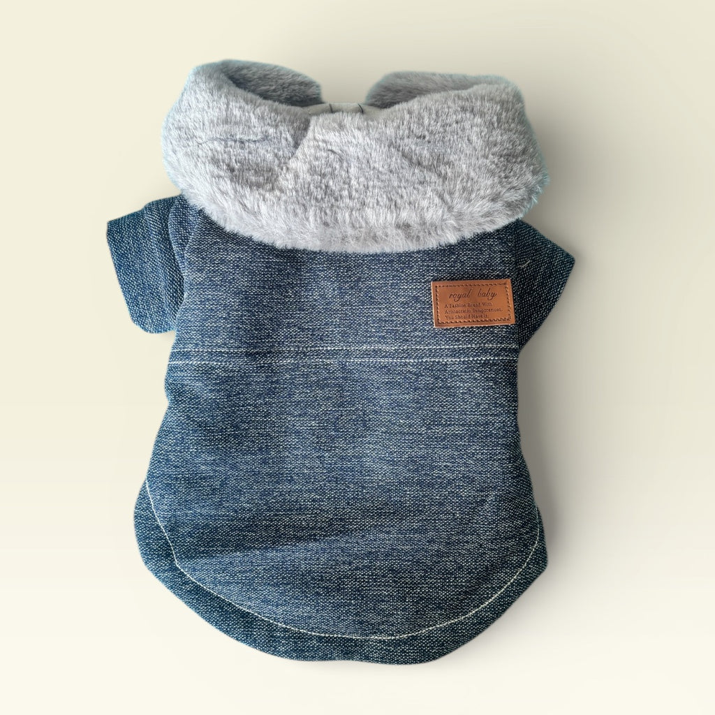 Chaqueta Azul con Cuello de Peluche | Kioto.pet