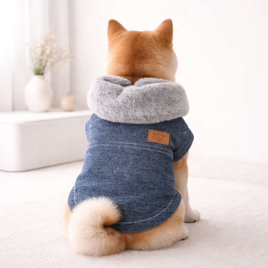 Chaqueta Azul con Cuello de Peluche | Kioto.pet