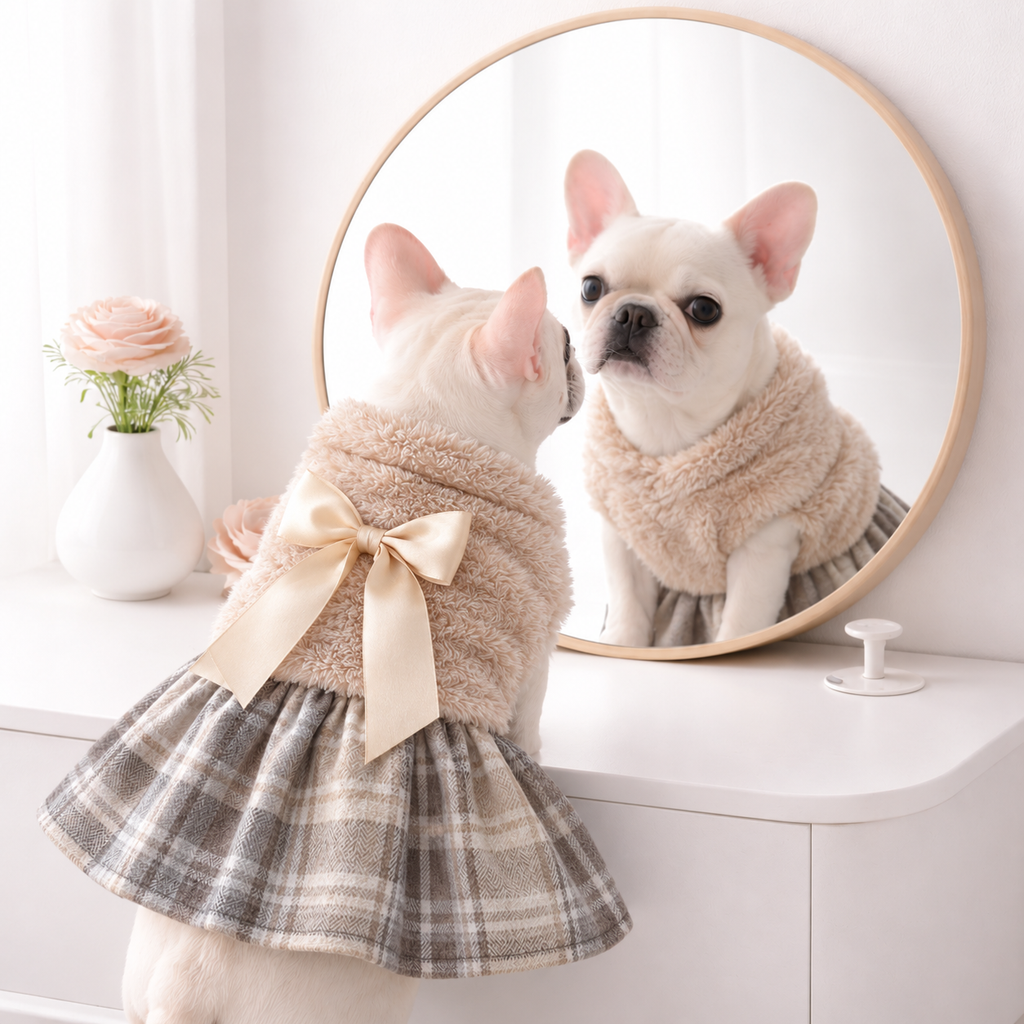 Vestido de Peluche con Falda a Cuadros