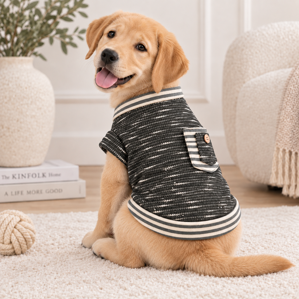 Playera Tejido con Bolsillo y Cuello a Rayas